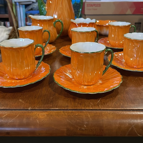 VTG P.A.L.T. Czech Orange Lusterware Tea Set - Picture 4 of 14